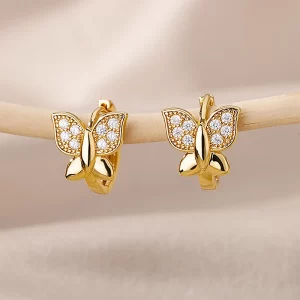 Boucles d'oreilles papillon pour femmes et filles, couleur or moderne, en acier inoxydable, tendance, bijoux esthétiques de mariage, nouvelle collection 2024