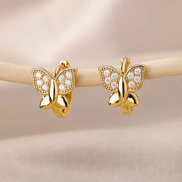 Boucles d'oreilles papillon pour femmes et filles, couleur or moderne, en acier inoxydable, tendance, bijoux esthétiques de mariage, nouvelle collection 2024