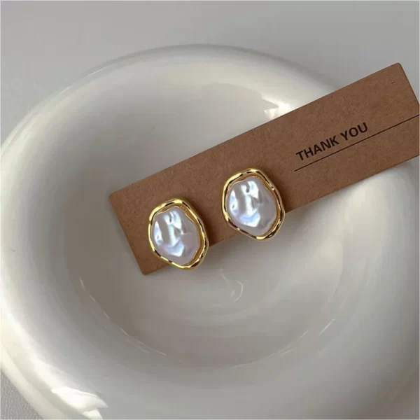 Boucles d'oreilles géométriques rondes irrégulières en perles métalliques pour femmes, Style minimaliste, personnalité, bijoux tendance, cadeau, 2024 – Image 4