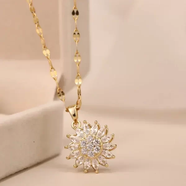 Colliers de présidence de tournesol rotatifs à double couche pour femmes et filles, tour de cou JOChoker, accessoires de bijoux en acier inoxydable