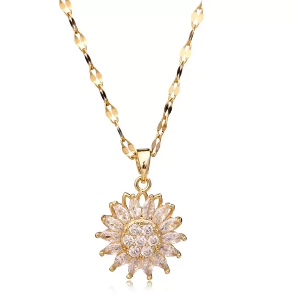 Colliers de présidence de tournesol rotatifs à double couche pour femmes et filles, tour de cou JOChoker, accessoires de bijoux en acier inoxydable – Image 5