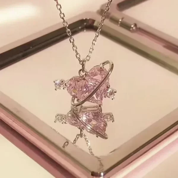 Zcompresses-Collier pendentif coeur et planète en cristal pour femme, breloque esthétique, clavicule, cadeaux de bijoux, nouvelle mode, Y2K, JOParty Girl – Image 4