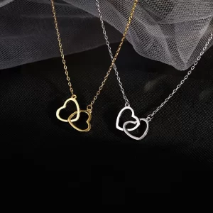 Collier pendentif Double cœur Simple pour femmes, ras du cou en acier inoxydable, chaîne de couleur or, bijoux cadeau pour amis, fête de mariage