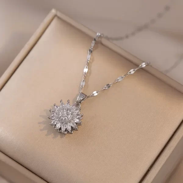 Colliers de présidence de tournesol rotatifs à double couche pour femmes et filles, tour de cou JOChoker, accessoires de bijoux en acier inoxydable – Image 6