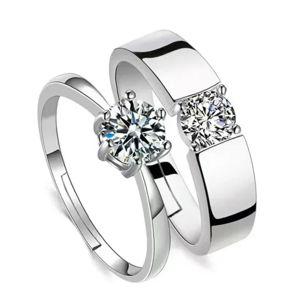 Bague de fiançailles en Zircon Moissanite, anneau ouvert, modèles pour hommes et femmes, paire de bagues classiques à Six griffes pour Couple – Image 4