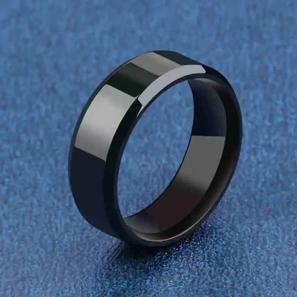 Bague de bijoux à breloques pour hommes et femmes, anneaux noirs en acier inoxydable, bande de fiançailles de mariage, bijoux masculins mats de qualité – Image 2