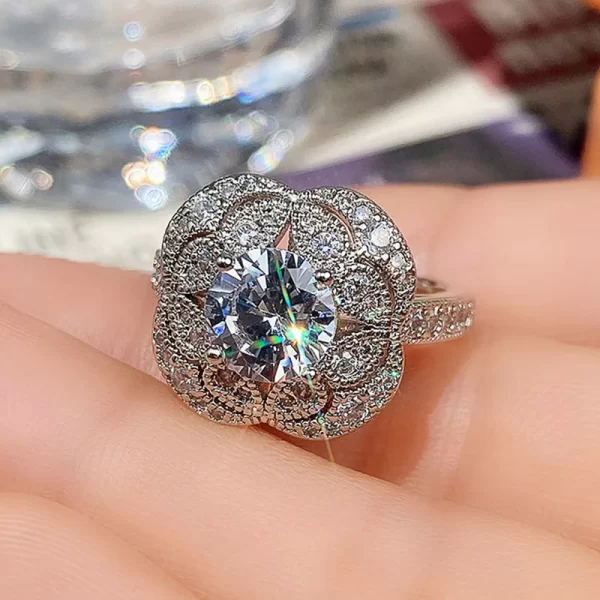 Bijoux de luxe en argent Sterling 925, grande taille ronde, topaze blanche, diamant CZ, bagues de Couple pour femmes, ensemble de bagues de mariée de mariage – Image 3