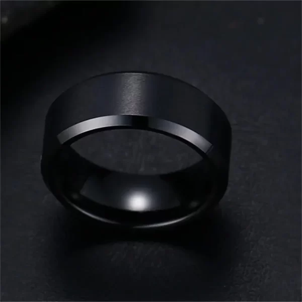 Bague de bijoux à breloques pour hommes et femmes, anneaux noirs en acier inoxydable, bande de fiançailles de mariage, bijoux masculins mats de qualité – Image 6