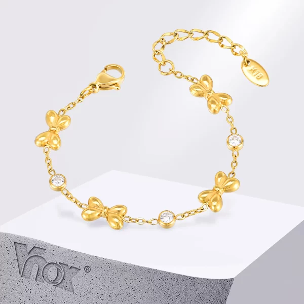 Vnox – Bracelet pour enfants en acier inoxydable, incrustation de zircone cubique avec chaîne d'élément à nœud, bijoux de Style mignon au quotidien – Image 2