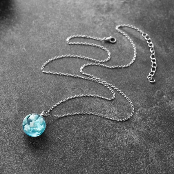 Collier Chic en résine transparente avec pendentif boule de lune pour femmes, chaîne de nuage bleu ciel blanc, bijoux à la mode, cadeaux pour filles – Image 5