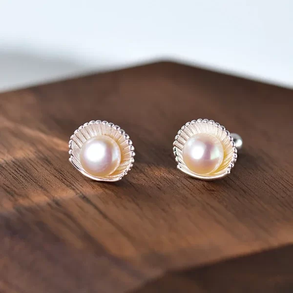 Boucles d'oreilles en argent Sterling 925 pour femmes, bijoux tendance en coquillage de perles, prévention des allergies, accessoires de fête, cadeau – Image 2