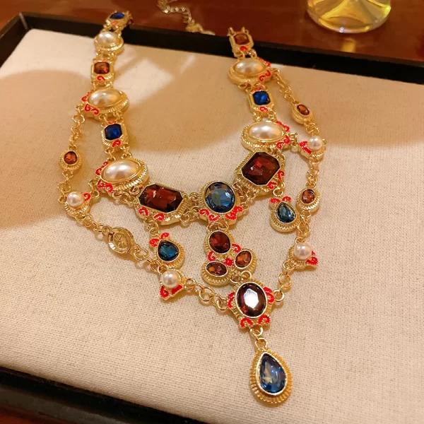 Collier en or de dubaï pour femmes, bijoux médiévaux en diamant et perles, ensembles de bijoux pour femmes – Image 2