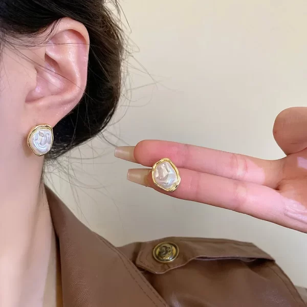 Boucles d'oreilles géométriques rondes irrégulières en perles métalliques pour femmes, Style minimaliste, personnalité, bijoux tendance, cadeau, 2024 – Image 3