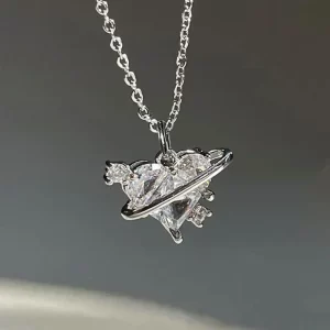 Zcompresses-Collier pendentif coeur et planète en cristal pour femme, breloque esthétique, clavicule, cadeaux de bijoux, nouvelle mode, Y2K, JOParty Girl