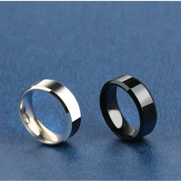 Bague de bijoux à breloques pour hommes et femmes, anneaux noirs en acier inoxydable, bande de fiançailles de mariage, bijoux masculins mats de qualité – Image 3