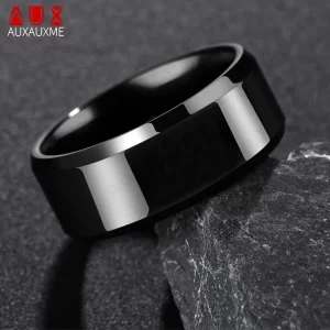 Auxauxme 8mm noir titane inoxydable hommes bague Simple bandes de mariage anneaux cadeau pour homme bijoux taille 5-13 livraison directe