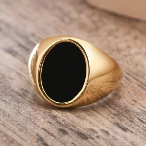Bague chevalière en acier inoxydable avec plaqué or pour hommes, bijoux, bagues rondes à la mode, cadeau pour adolescents