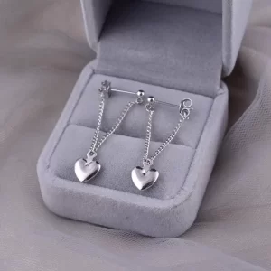 Boucles d'oreilles chaîne cœur en argent, bijoux hypoallergéniques pour femmes, accessoires de fête tendance, cadeau romantique, accessoire élégant