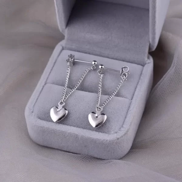 Boucles d'oreilles chaîne cœur en argent, bijoux hypoallergéniques pour femmes, accessoires de fête tendance, cadeau romantique, accessoire élégant