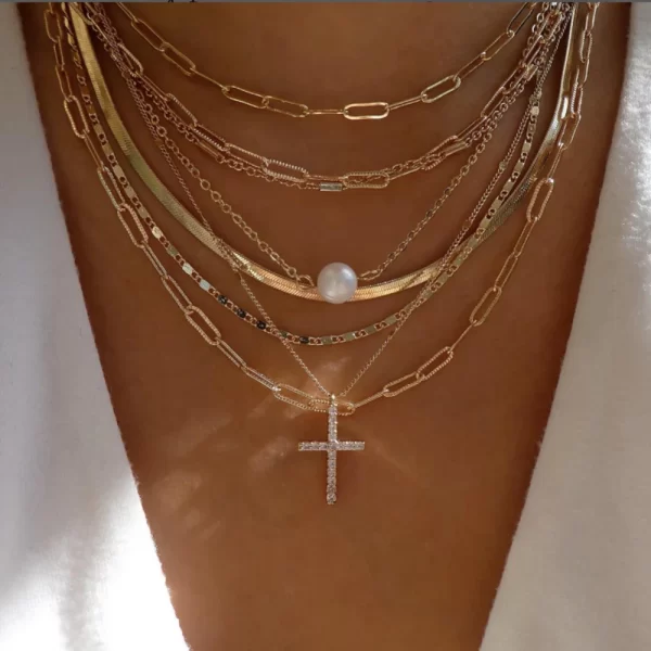 Collier Vintage couleur or pour femmes, plusieurs Styles, style Boho, tendance, multicouche, pendentif en cristal, ensemble de bijoux cadeaux, nouvelle collection – Image 2