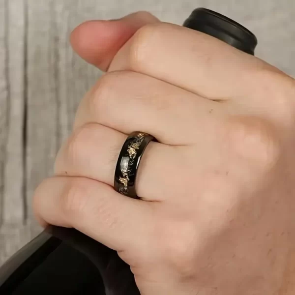 Incrustation météorite ormeau coquille anneaux mode 8mm hommes anneaux en acier inoxydable pour hommes femmes mariage fiançailles bande bijoux cadeau – Image 5