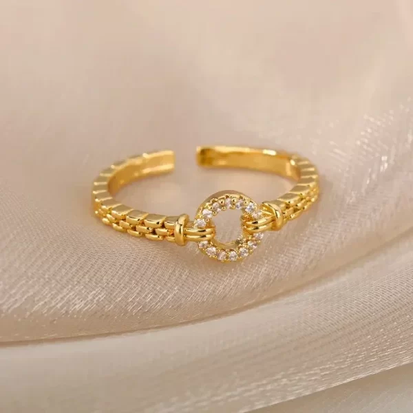 Bagues ouvertes classiques en chaîne torsadée pour femmes, Zircon en acier inoxydable, anneau de Couple enveloppé torsadé géométrique, bijoux esthétiques de mariage – Image 3