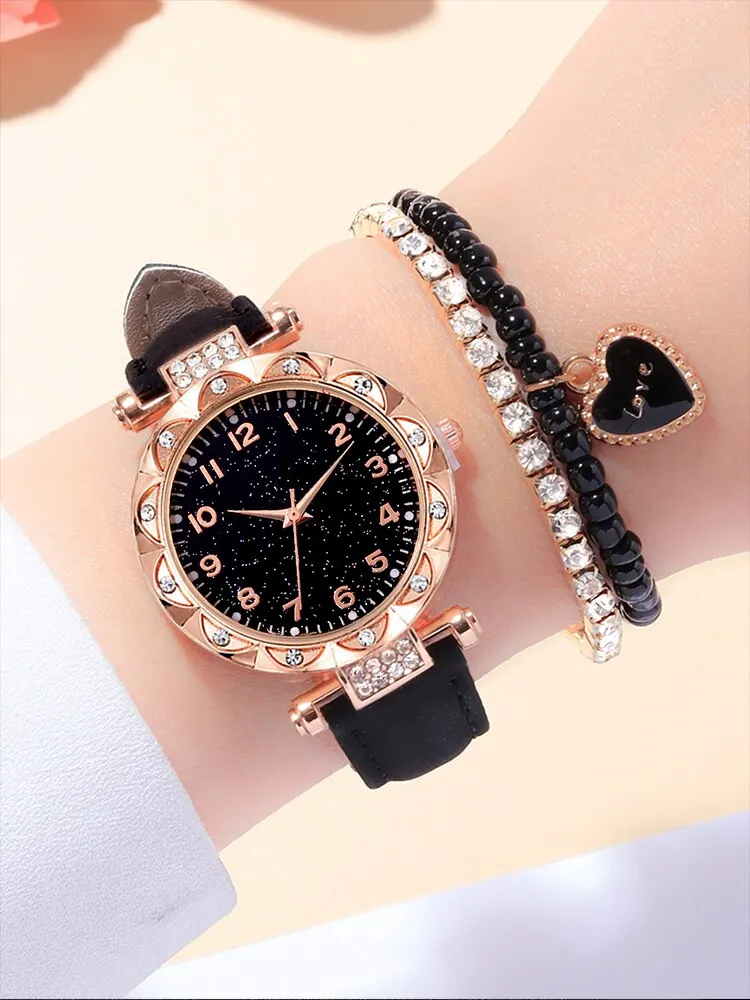 montre à quartz Cuir avec bracelet en diamond