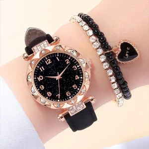 Montre à quartz Cuir avec bracelet intégré en diamant pour femme