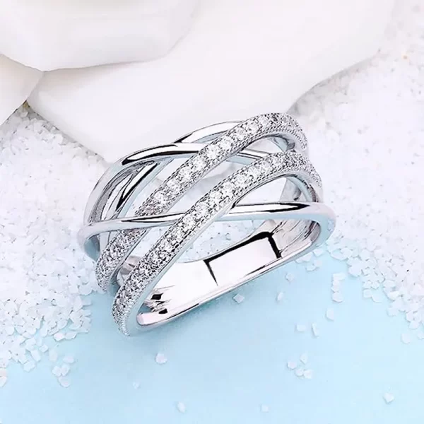 Bague croisée en argent Sterling 925 pour femmes, cristal brillant CZ, mode moderne, bagues féminines, usage quotidien, bijoux de déclaration de fête – Image 3