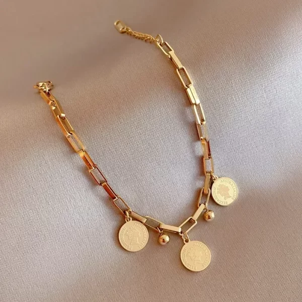 Bracelet doré en acier inoxydable pour femme, style hip hop, signe rond, pendentif portrait, croix large, accessoires de bijoux JOJewelry, 1PC – Image 3