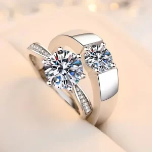 Bague de fiançailles en Zircon Moissanite pour hommes/femmes, classique, Six griffes, proposition de Couple, paire ouverte et réglable, bijoux de mariage