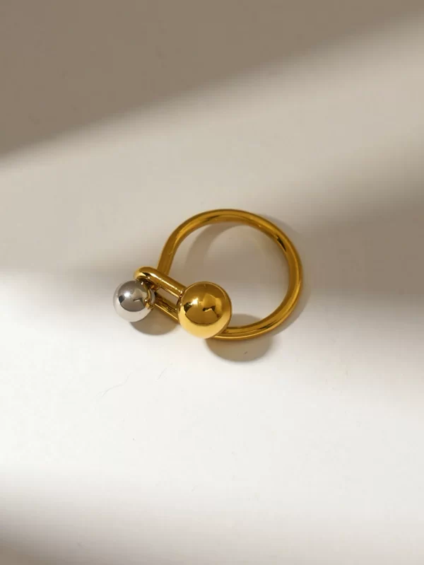 Classique 304 acier inoxydable exagéré deux boules anneau ouvert délicat 18K or PVD plaqué doigt bijoux à la mode colьца 2025 nouveau – Image 5