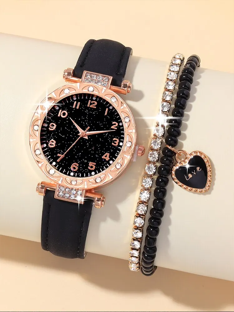 montre à quartz Cuir avec bracelet en diamond