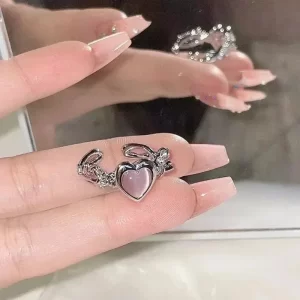 Bague coeur œil de chat réglable pour femme, bague coeur de pêche, matiques en cristal, design haut de gamme, cadeau de bijoux de fête de mariage, mode