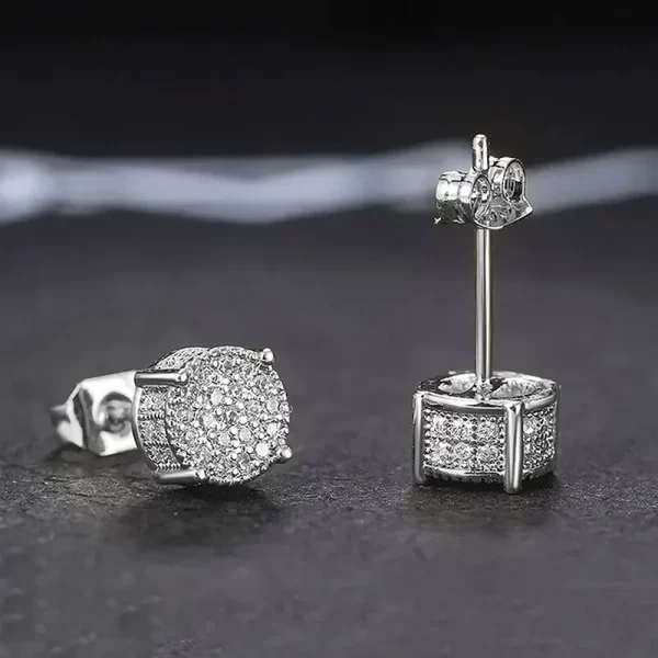 Boucles d'oreilles rondes couleur or argent pour femmes/hommes, boucles d'oreilles à 4 griffes en strass brillant, Punk, Design de luxe, bijoux cadeau – Image 3