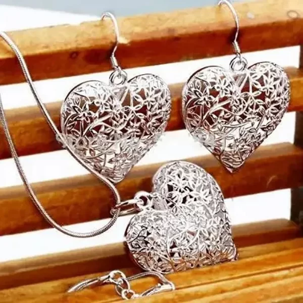 Breloques de mariage en argent Sterling 925, joli pendentif, collier, boucles d'oreilles, ensemble de fête pour femmes, qualité supérieure estampillée – Image 2