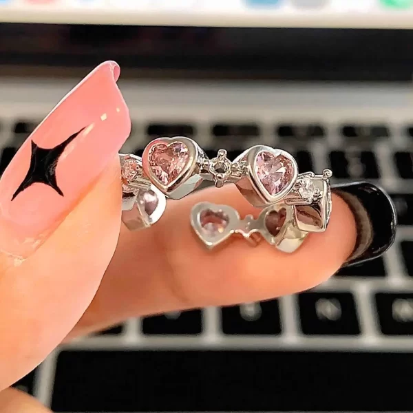 Bague coeur œil de chat réglable pour femme, bague coeur de pêche, matiques en cristal, design haut de gamme, cadeau de bijoux de fête de mariage, mode – Image 9