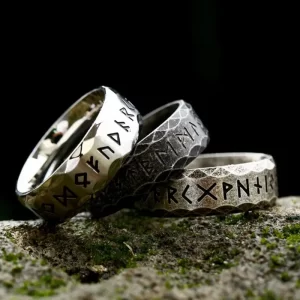 Bague Rune Viking  pour hommes et femmes en acier inoxydable
