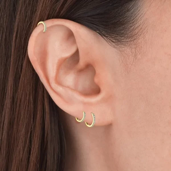 Petites boucles d'oreilles créoles en argent Sterling 925, Huggie en zircone plaqué or 14 carats, Piercing pour Cartilage, manchette d'oreille, petites boucles d'oreilles pour femmes et hommes – Image 6