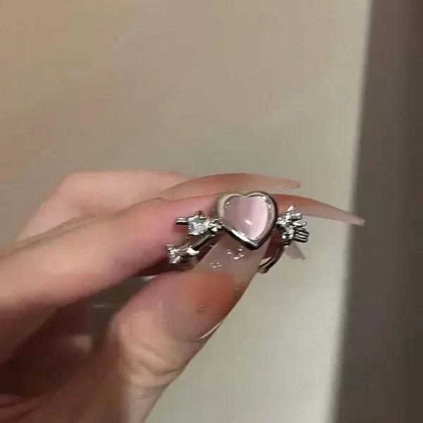 Bague coeur œil de chat réglable pour femme, bague coeur de pêche, matiques en cristal, design haut de gamme, cadeau de bijoux de fête de mariage, mode – Image 2