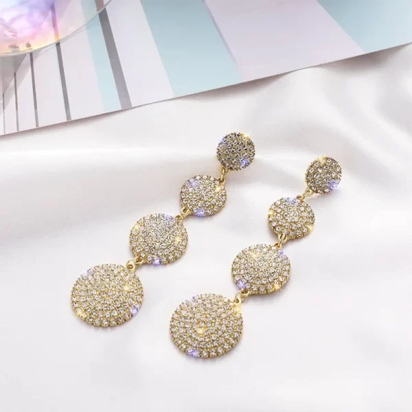 Boucles d'oreilles pendantes en strass pour femmes, grandes boucles d'oreilles rondes en cristal exagérées, longues, Design de luxe, accessoires bijoux de mariage – Image 7
