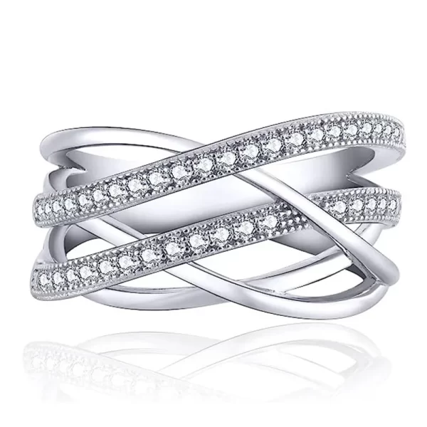 Bague croisée en argent Sterling 925 pour femmes, cristal brillant CZ, mode moderne, bagues féminines, usage quotidien, bijoux de déclaration de fête – Image 2