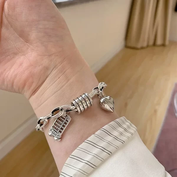 Bracelet en argent Sterling 925 thaïlandais pour femmes, nouveau bijou Vintage géométrique en forme de cœur, amour porte-bonheur, Punk, à la mode, livraison directe, 2023 – Image 4