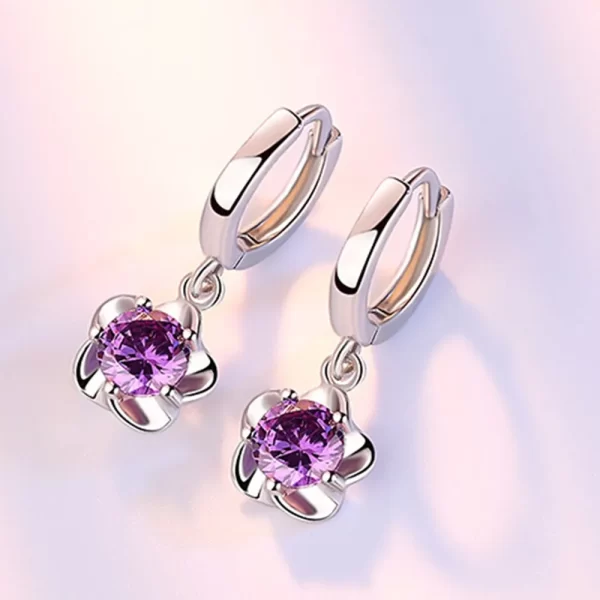Boucles d'oreilles en argent Sterling 925, bijoux de haute qualité, motif rétro Simple, Zircon violet et blanc, offre spéciale – Image 2