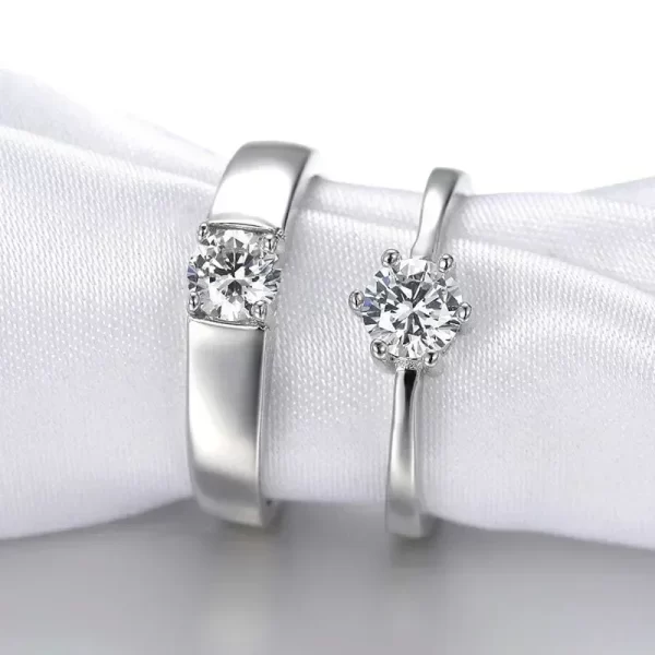 Bague de fiançailles en Zircon Moissanite pour hommes/femmes, classique, Six griffes, proposition de Couple, paire ouverte et réglable, bijoux de mariage – Image 3