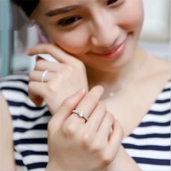 Bague ronde éblouissante couleur or Rose argent pour femmes, ensemble de bagues de mariage en métal incrusté de pierres de Zircon, bijoux de fiançailles – Image 3