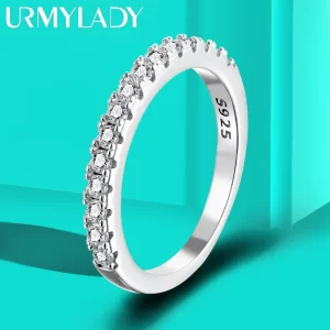 URMYLADY-Bague ronde en moissanite pour filles, bijoux de cocktail, argent regardé 925, or blanc, excellente coupe
