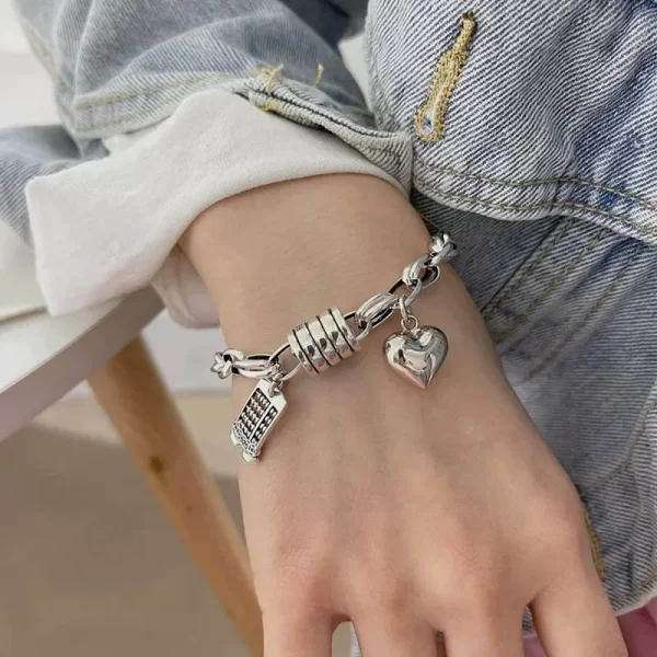Bracelet en argent Sterling 925 thaïlandais pour femmes, nouveau bijou Vintage géométrique en forme de cœur, amour porte-bonheur, Punk, à la mode, livraison directe, 2023 – Image 5