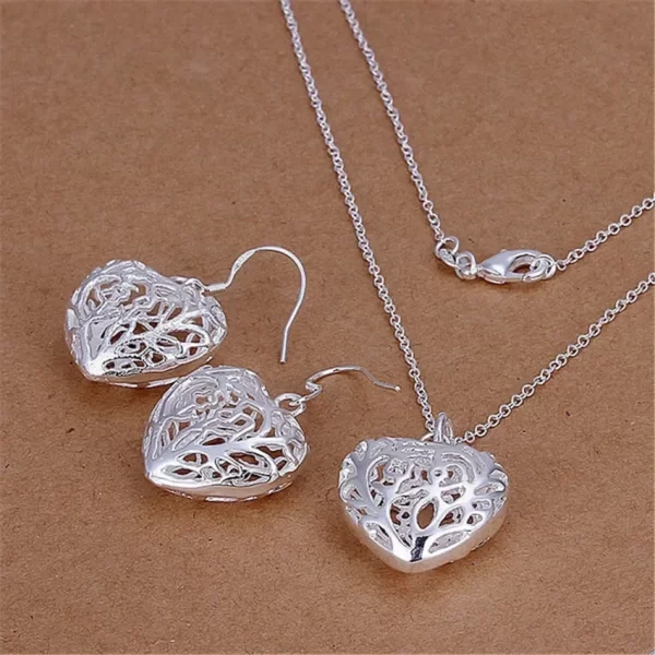 Breloques de mariage en argent Sterling 925, joli pendentif, collier, boucles d'oreilles, ensemble de fête pour femmes, qualité supérieure estampillée – Image 3