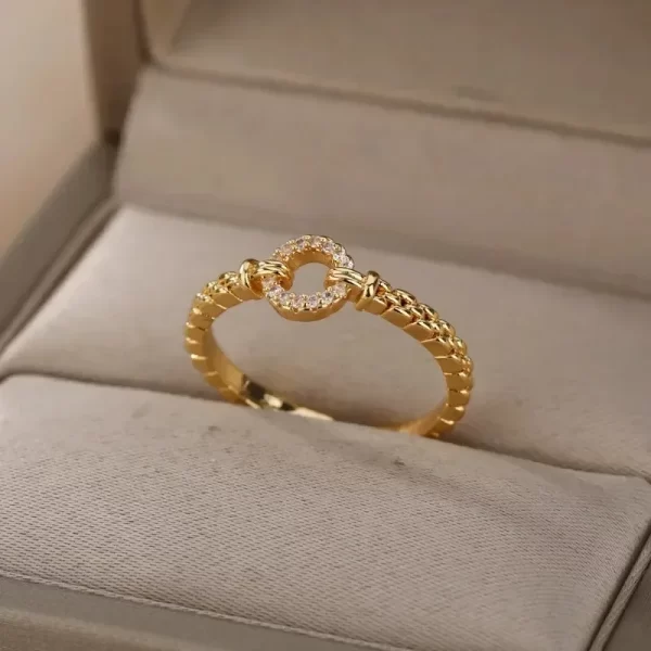 Bagues ouvertes classiques en chaîne torsadée pour femmes, Zircon en acier inoxydable, anneau de Couple enveloppé torsadé géométrique, bijoux esthétiques de mariage – Image 2
